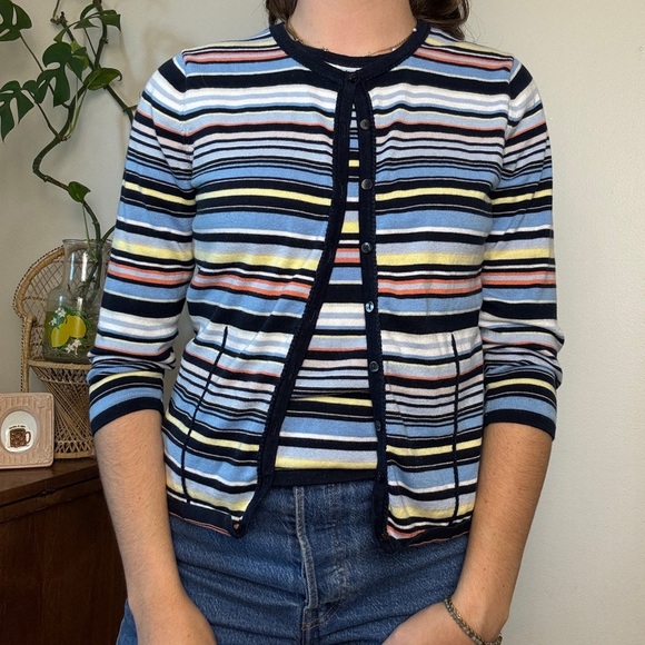 Liz Claiborne vintage 2 piece stripe set - cardigan and tank top size medium - Picture 1 of 3